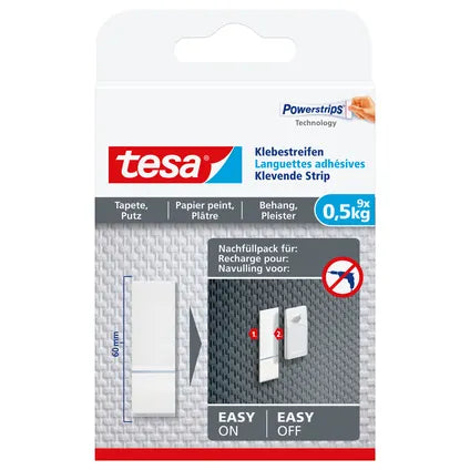 Languette adhésive Tesa Powerstrips pour papier peint et plâtre 9 pièces
