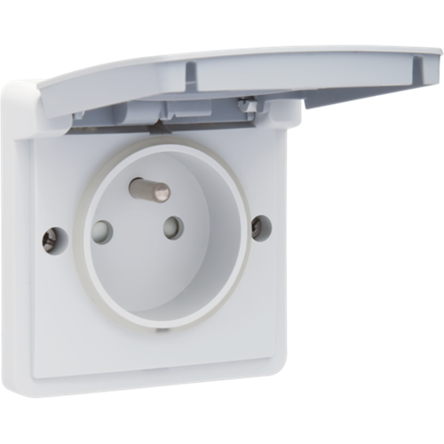 Prise de courant, étanche aux projections d'eau 16 A/250 Vac avec broche de terre, obturateurs de protection et avec bornes à vis, grey Niko (700-36600)