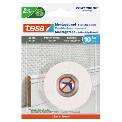 Ruban double-face de fixation Tesa Powerbond pour papier peint et plâtre