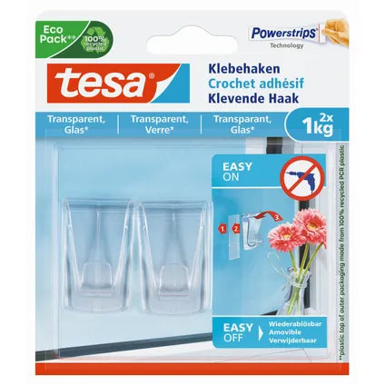 Crochet adhésif Tesa Powerstrips pour verre et surfaces transparentes 2 pièces