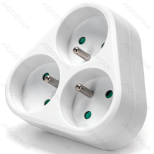 Adaptateur Français 3 Voies (Sans Interrupteur) 16A Blanc
