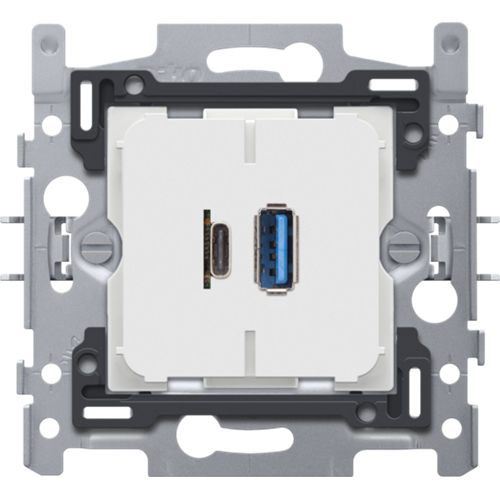 Double chargeur USB-A et USB-C intelligent, socle 60x71, fixation par griffes Niko (420-00512)